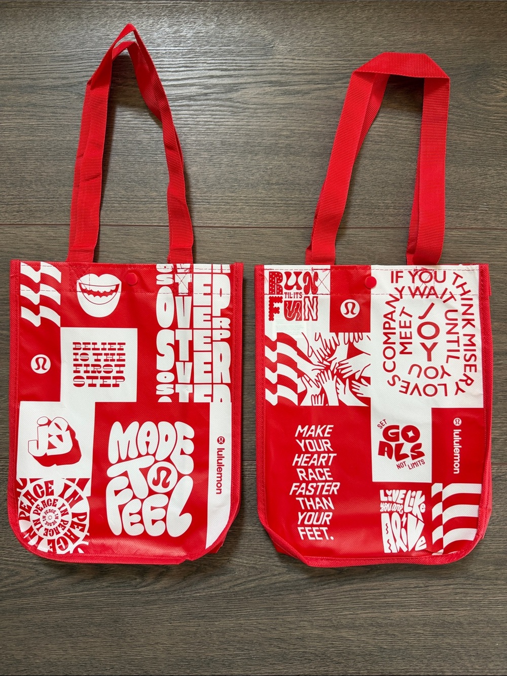 Lululemon Shopping Tote Bags Set of Two White & Red Small Tote Athetic Yoga NEW